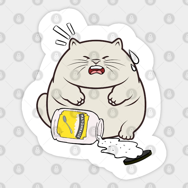 Funny Fat cat spilled mayonnaise Sticker by Pet Station